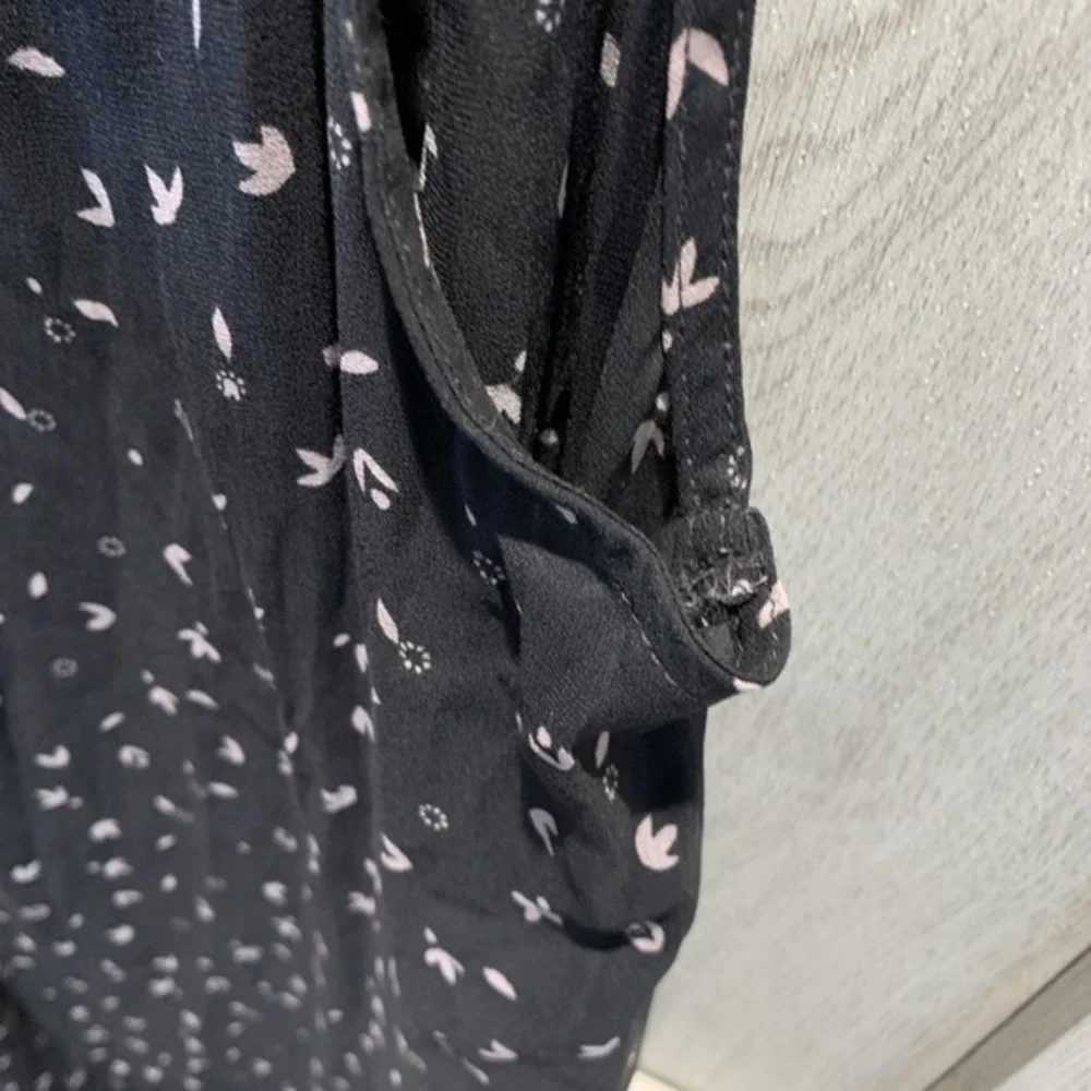 Free People Revolve Sleeveless‎ Tie Neck Bow Tank Blouse Black Print Women's M